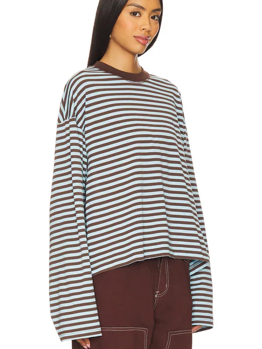LIONESS Bloom Long Sleeve Top in Chocolate Sea Stripe